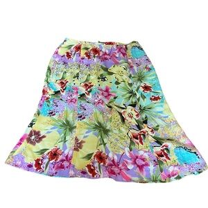 Leslie Fay Women’s‎ 14 Skirt Bright Multicolor Floral Boho Tropical Vintage